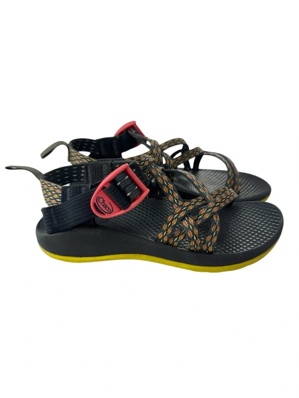 Chaco Kids Black Sandals with Yellow Sole and Pink Buckles
